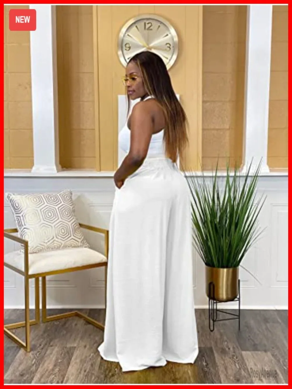 Wide Leg Palazzo Pants High Waist Loose Fit Flowy Trousers with Pockets